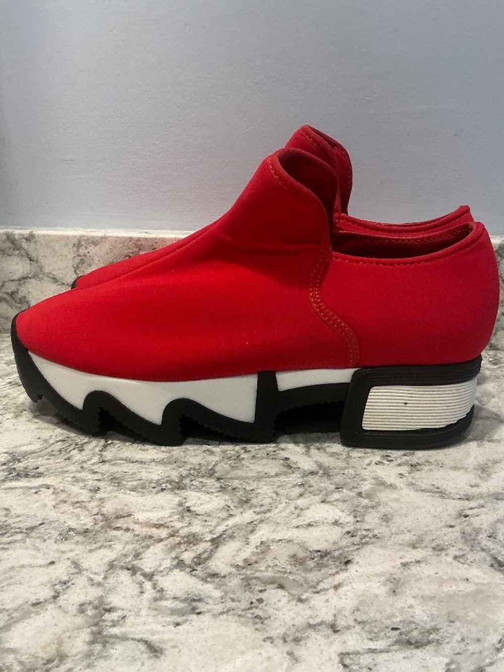 IRI Red neoprene platform slip on shoes sneakers sz 36.5
